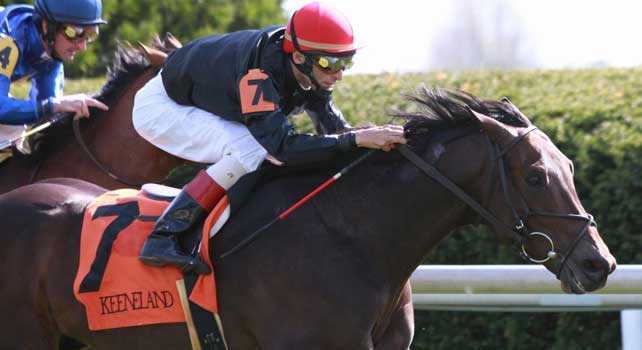 14 April 2011. #7 Boisterous and John Velazquez win the 7th race at Keeneland.