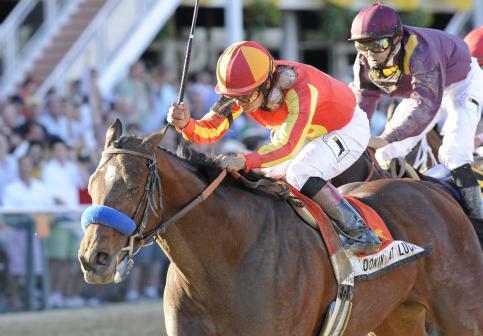10 May 15: Lookin at Lucky (no. 7), ridden by Martin Garcia and trained by Bob Baffert, wins the 135th running of the grade 1 Preakness Stakes for three year olds at Pimlico Race Track in Baltimore, Maryland.