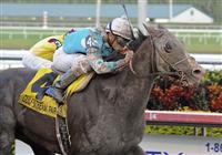 11 February 05: Giant Oak (no. 4), ridden by Shaun Bridgmohan and trained by Chris Block, wins the 53rd running of the grade 1 Donn Handicap for four year olds and upward at Gulfstream Park in Hallandale Beach, Florida. (Bob Mayberger/Eclipse Sportswire) 