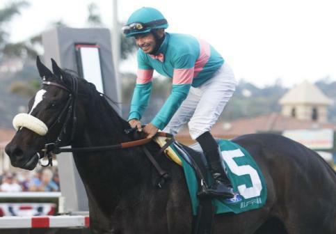 Zenyatta marks her 18th victory, winning the Clement L. Hirsch Stakes at Del Mar Thorobred Club, Del Mar, CA 