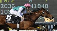 09 November 06: Midday (no. 6), ridden by Thomas Queally and trained by Henry Cecil, wins the Breeders' Cup Filly and Mare Turf at Santa Anita Park in Arcadia, California. 