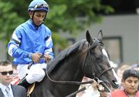 Colony in the paddock with Rajiv Maragh up before the 2009 Bernard Baruch