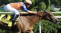 Zagora (no. 4), ridden by Javier Castellano and trained by Chad Brown, wins the 73rd running of the grade 1 Diana Stakes for fillies and mares three years old and upward on July 30, 2011 at Saratoga Race Track in Saratoga Springs, New York. (Bob Mayberger/Eclipse Sportswire) 