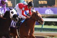 Niji's Grand Girl with Robby Albarado (black cap) out runs Victoria'a Wildcat with Kent Desormeaux (lavender cap) to win the 3rd race at Churchill Downs. 10.31.2010..photo Ed Van Meter 