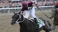 Tizway (no. 5), ridden by Rajiv Maragh and trained by ???James Bond, wins the 84th running of the grade 1 Whitney Invitational Handicap for three year olds and upward on August 6, 2011 at Saratoga Race Track in Saratoga Springs, New York. (Bob Mayberger/Eclipse Sportswire) 