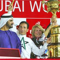 Aaron Gryder after winning the Dubai World Cup aboard Well Armed