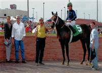 Fast Freight's winner's circle photo from his Prairie Meadows Maiden Special Weight win