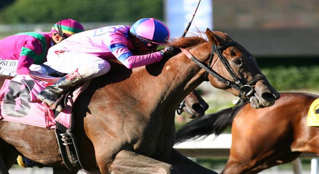 Weemissfrankie and Rafael Bejarano win the Oak Leaf .Stakes(GI)at Santa Anita in Arcadia, CA. October 02, 2011 