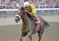 Grace Hall wins the 120th running of the Grade 1 Spinaway Stakes at Saratoga Race Track with jockey Ramon Dominguez.
