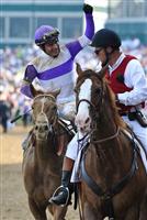 I'll Have Another, ridden by Mario Gutierrez and trained by Doug O'Neill, during the 138th Kentucky Derby at Churchill Downs in Louisville, Kentucky on May 5, 2012 
