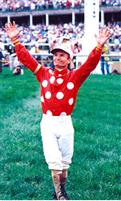 Jockey Pat Day after winning the 1992 Kentucky Derby aboard Lil E. Tee