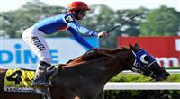 6 June 09: Summer Bird and jockey Kent Desormeaux score an upset win the the Belmont Stakes at Belmont Park in Elmont, New York