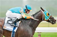 Justin Phillip, piloted by Ramon Dominguez, wins the 2011 Woody Stevens at Belmont. 