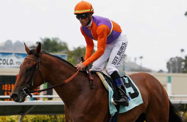 Beholder winning a 2 yr. old Maiden race at Del Mar Race Course in Del Mar, California on July 22, 2012.