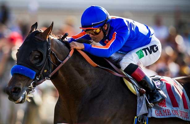 Game on Dude with Martin Gacia up wins the Pacific Classic Stakes at Del Mar Race Course in Del Mar, CA on August 25, 2013. (Alex Evers/ Eclipse Sportswire)