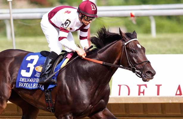 July 20, 2013. Royal Delta, ridden by Mike Smith and trained by Bill Mott, wins the gr I Delaware Handicap at Delaware Park, Stanton, DE. ©Joan Fairman Kanes/Eclipse Sportswire