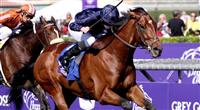 GEORGE VANCOUVER, ridden by Ryan Moore and trained by Aidan O'Brien, wins the Breeders' Cup Juvenile Turf at Santa Anita Park in Arcadia, California on November 3, 2012.