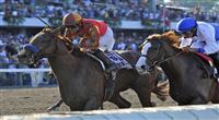 Coil (no. 1), ridden by Martin Garcia and trained by Bob Baffert, wins the 44th running of the grade 1 Haskell Invitational Stakes for three year olds on July 31, 2011 at Monmouth Park in Oceanport, New Jersey. (Bob Mayberger/Eclipse Sportswire) 