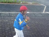 September 15, 2009: Patrick Valenzuela gives a thumbs up after his winning ride aboard Mogumbo Cat in the Shishkabob Stakes at Louisiana Downs. 