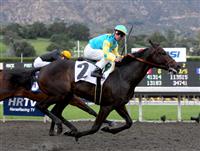 Pioneerof the Nile and Garrett Gomez capture the Robert B. Lewis Stakes at Santa Anita