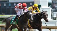 30 April 2010: Unrivaled Belle with Kent Desormeaux up just gets up at the wire to upset favorite Rachel Alexandra with Calvin Borel up in the G2 La Troienne Stakes at Churchill Downs in Louisville, Kentucky.