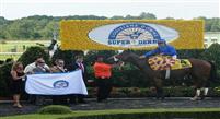 Regal Ransom in Louisiana Downs winners' circle following Super Derby wire job. 