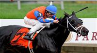 20 June 09: Unbridled Belle and jockey Richard Migliore romp home with a win in the Obeah Stakes at Delaware Park in New Stanton, Delaware