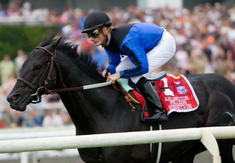 Einstein comes around the first time in the 27th running of the Arlington Million Stakes.
