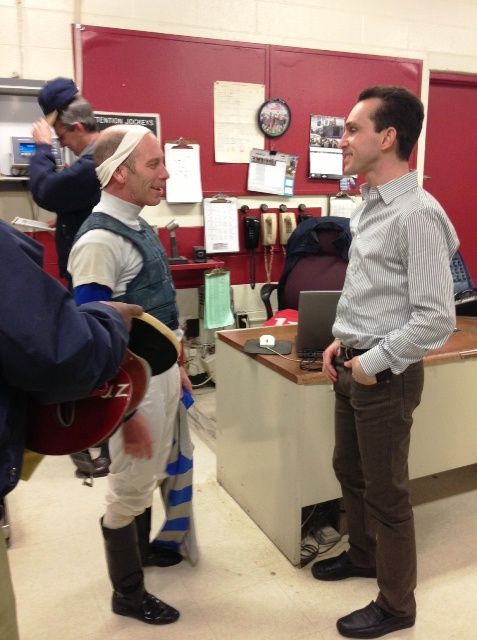 Ramon Dominguez (right) talking with Mike Luzzi (left) in the jockey’s room.
